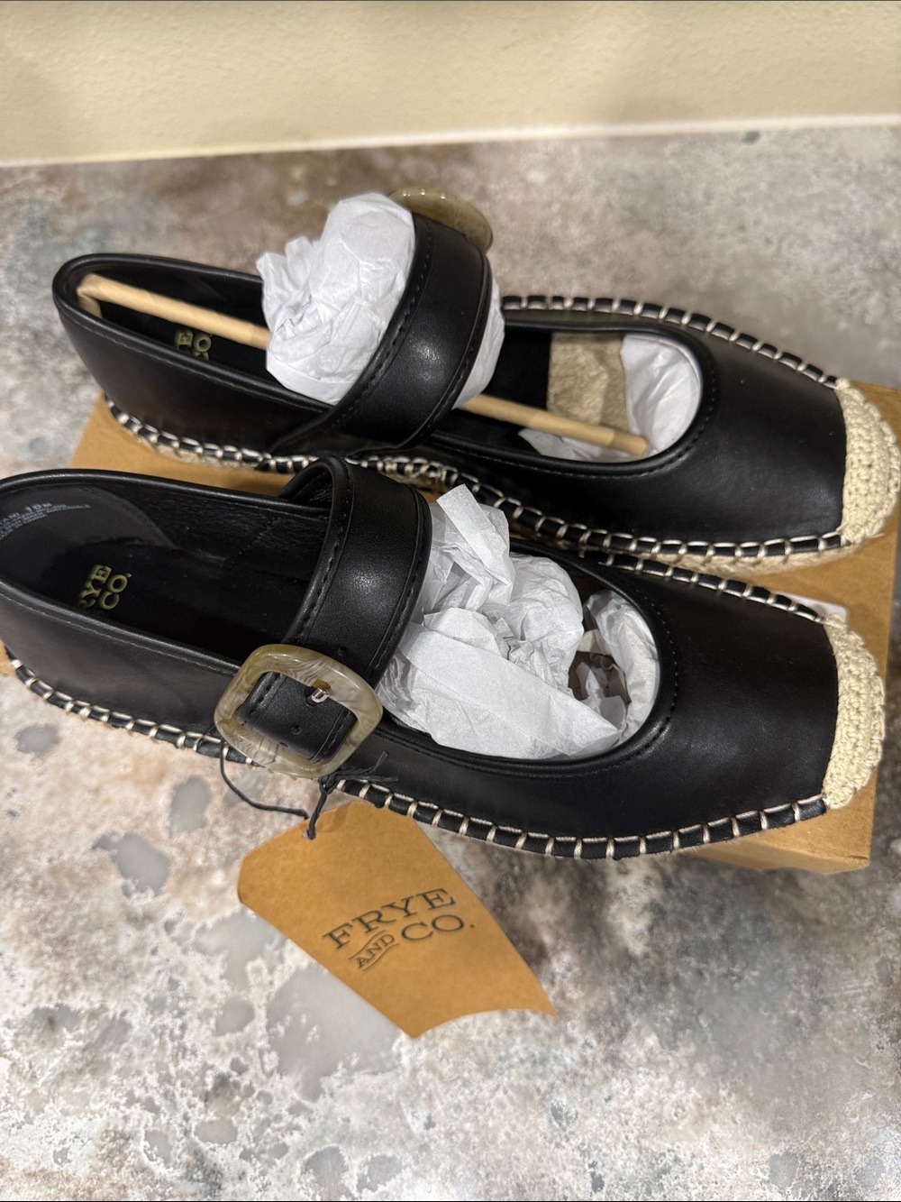 FRYE AND CO. Black Espadrille Flats with Natural Crochet Toe - Picture 3 of 3